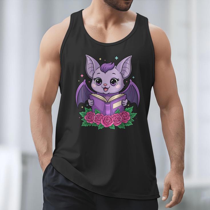 Cute Pastel Goth Bat Reading Book Men Tank Top