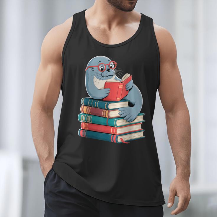 Cute Reading Seal On Books Book Lover Men Tank Top