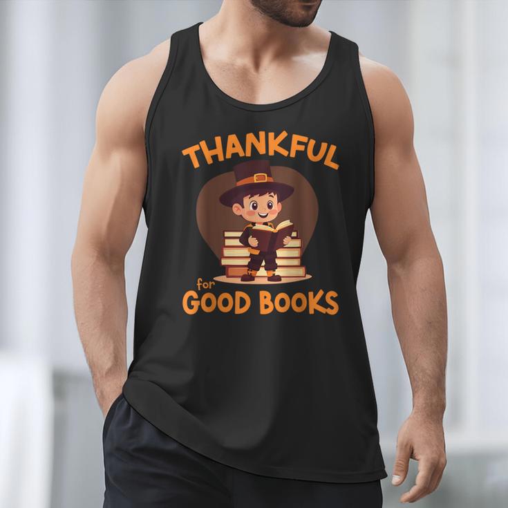 Cute Thanksgiving Teacher Librarian Thankful Reading Books Men Tank Top