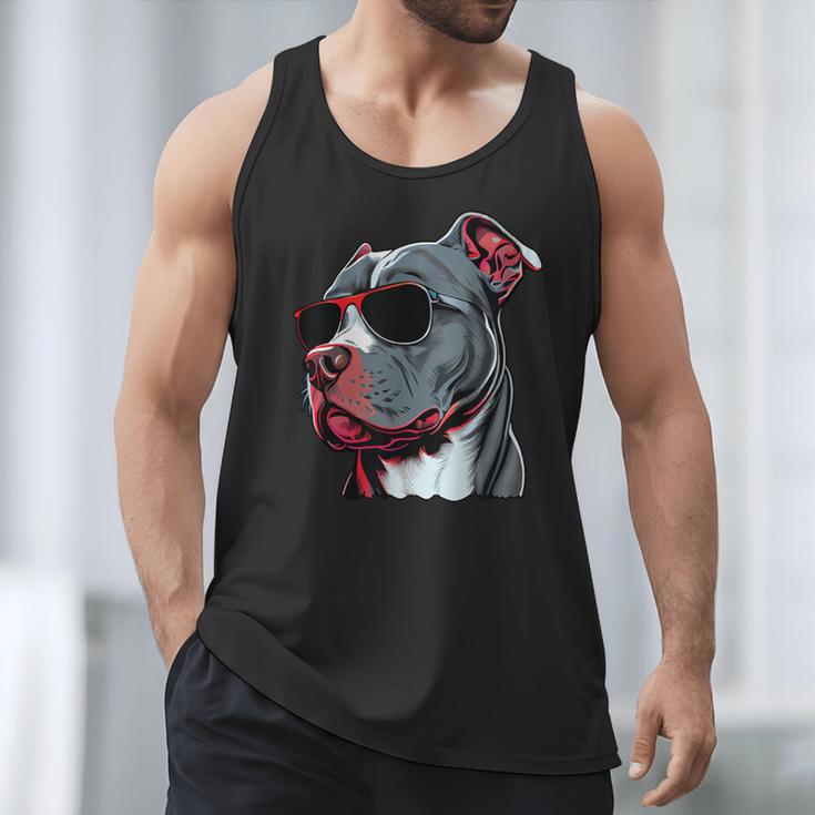 Dad Mom Cool Dog Sunglasses Pitbull Men Tank Top