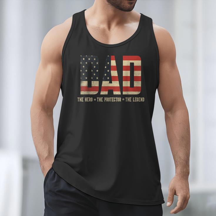 Dad Protector Hero Legend USA Flag Dad Father's Day Men Tank Top