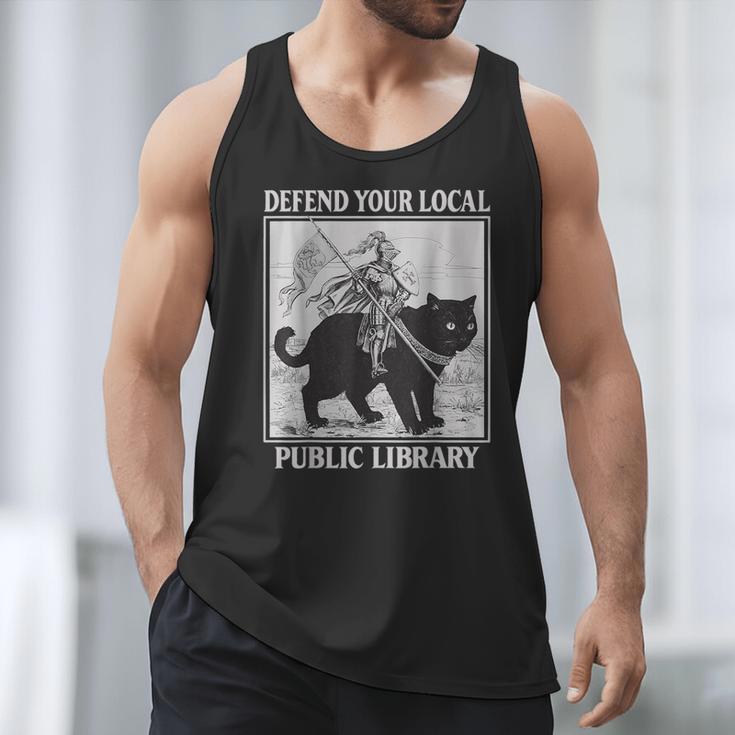 Defend Your Local Library Knight Cat Rider Book Lover Men Tank Top