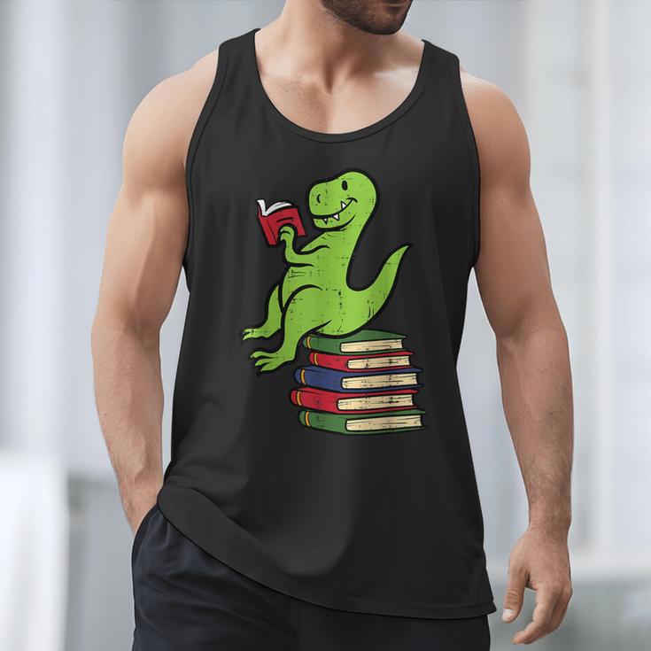 Dino Reading Read Reading Librarian Book Men Boys Kids Men Tank Top