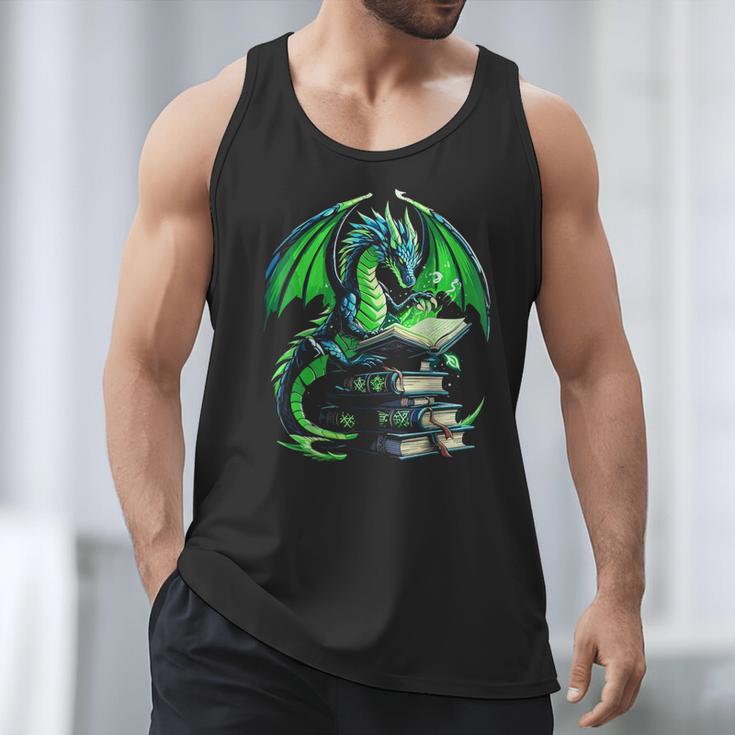 Dragon Reading Books Bookworm Men Tank Top