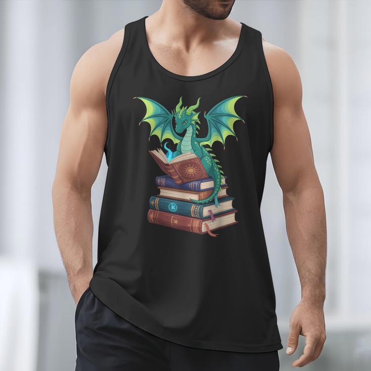 Dragon Reading Books Fantasy Lovers Mythical Creatures Men Tank Top