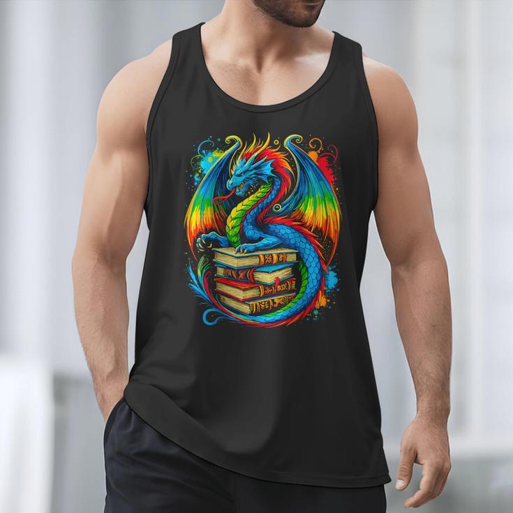 Dragon Reading Colorful Fantasy Book Lover Men Tank Top