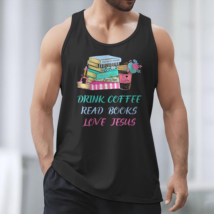 Drink Coffee Read Books Love Jesus Christian Religious God Men Tank Top