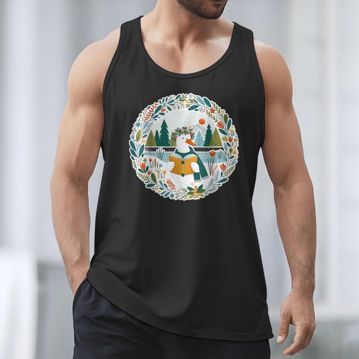 Duck Wilderness Book Reading Illustration Floral Men Tank Top