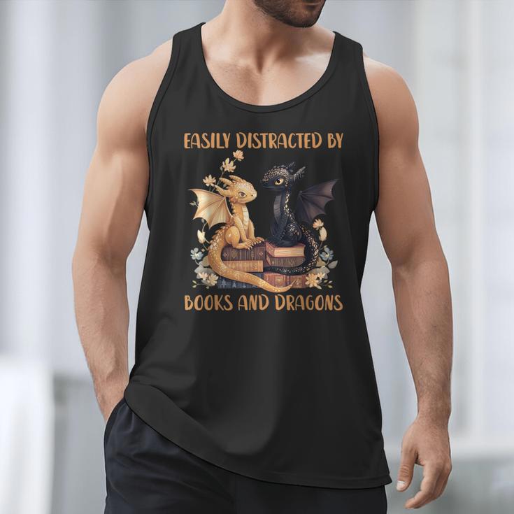 Easily Distracted By Books & Dragons Librarian Book Lover Men Tank Top Easily Distracted By Books & Dragons Librarian Book Lover Men Tank Top