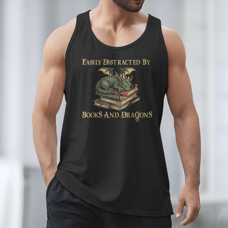 Easily Distracted By Books And Dragons Graphic Men Tank Top