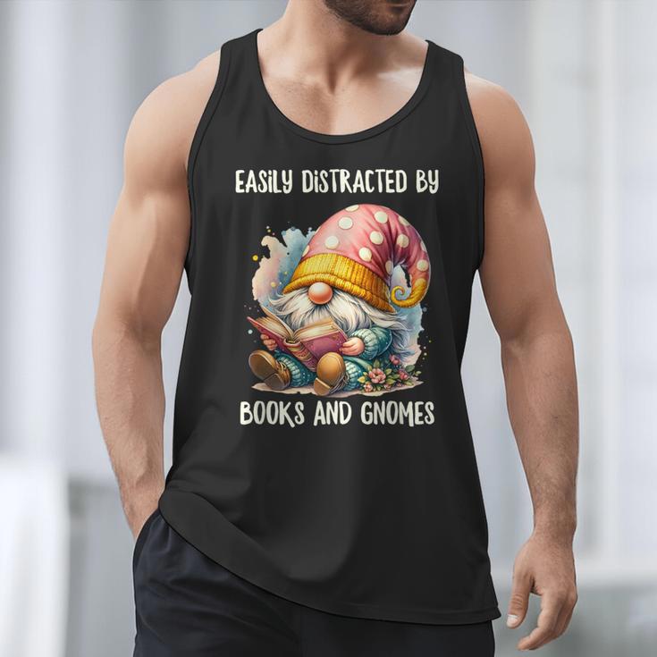 Easily Distracted By Books And Gnomes Book Reading Gnome Men Tank Top