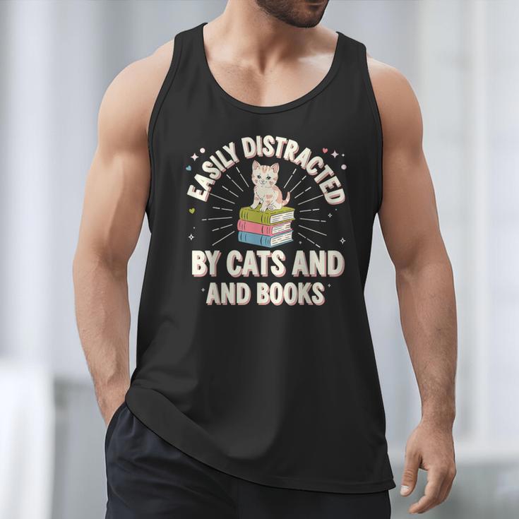 Easily Distracted By Cats & Books Tee Reader Book Worm Men Tank Top