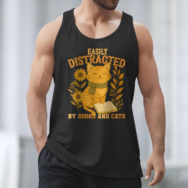 Easily Distracted By Cats And Books Cute Cat Book Lover Men Tank Top Easily Distracted By Cats And Books Cute Cat Book Lover Men Tank Top