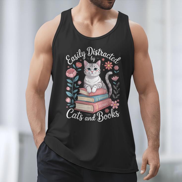 Easily Distracted By Cats And Books Reading Men Tank Top