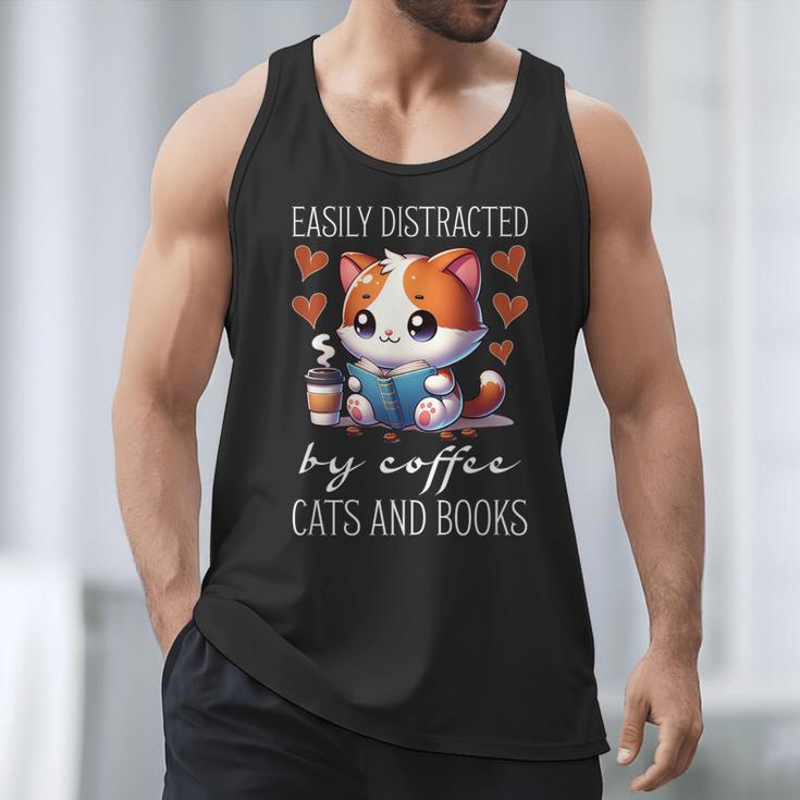 Easily Distracted By Coffee Cats And Books Men Tank Top