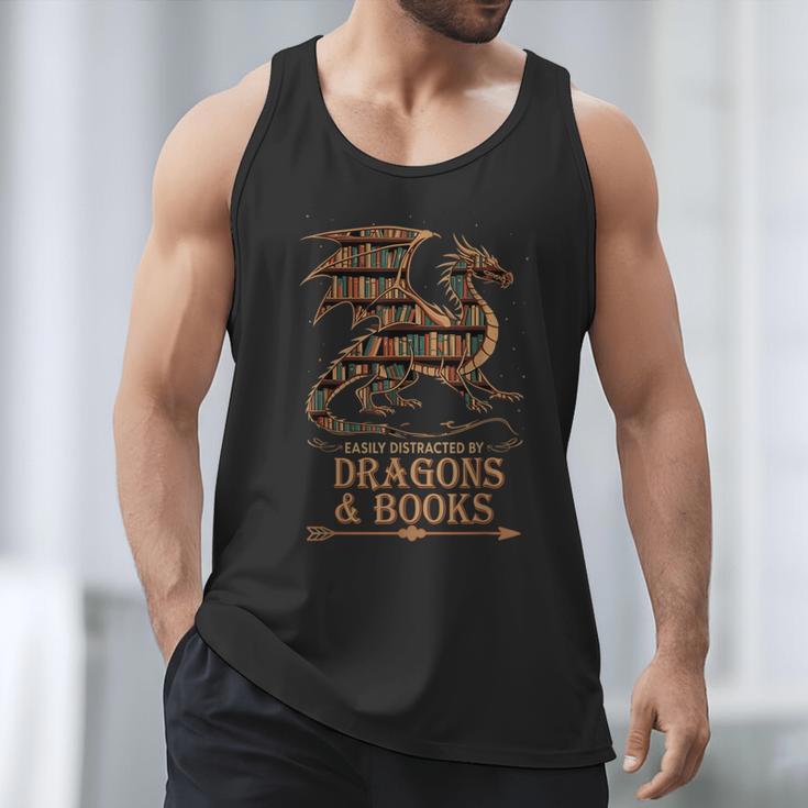 Easily Distracted By Dragons And Books Library Dragon Lover Men Tank Top