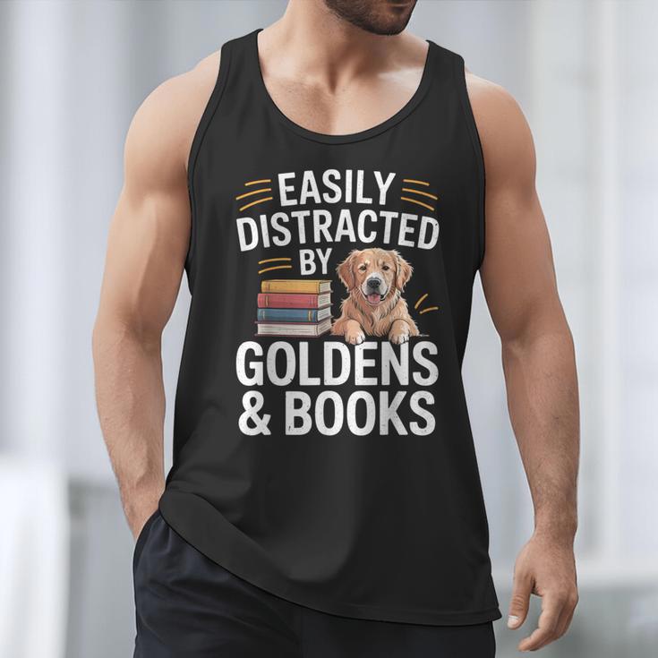 Easily Distracted By Goldens & Books Golden Retriever Dog Men Tank Top Easily Distracted By Goldens & Books Golden Retriever Dog Men Tank Top