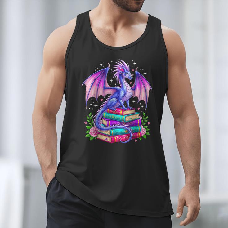 Fantasy Dragon Reading Books Bookworm Men Tank Top