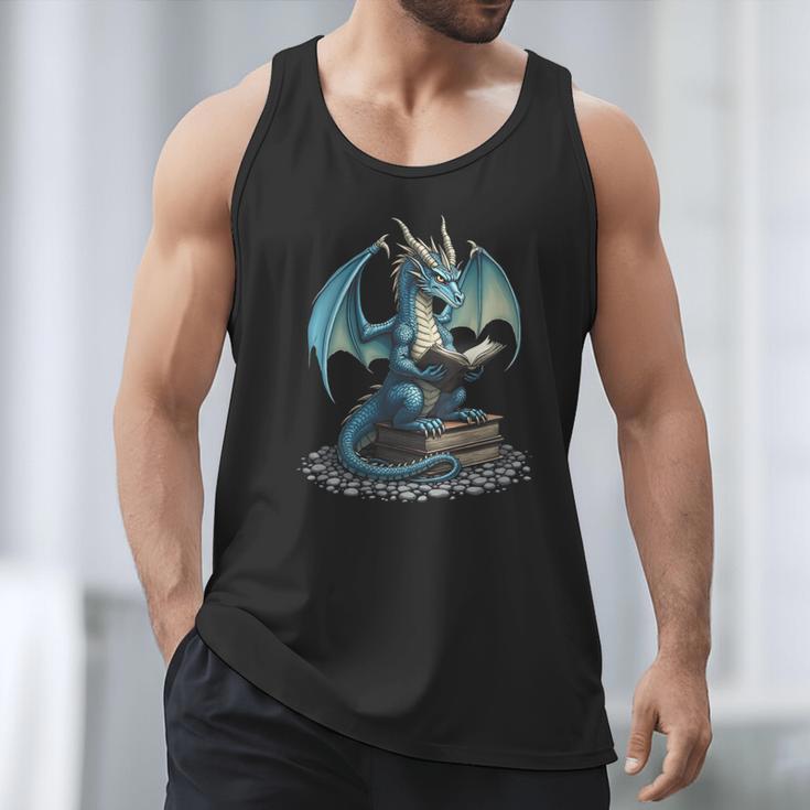 Fantasy Dragon Reading Magical Book Lover Halloween Vibes Men Tank Top