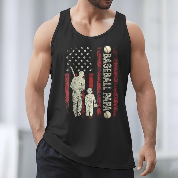 Father's Day Baseball Papa USA Flag Dad Men Baseball Men Tank Top