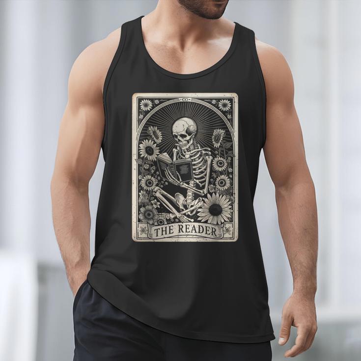 Floral The Reader Tarot Card Skeleton Reading Book Men Tank Top