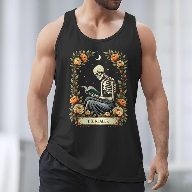 Floral Tarot Card The Reader Skeleton Reading Book Men Tank Top Floral Tarot Card The Reader Skeleton Reading Book Men Tank Top