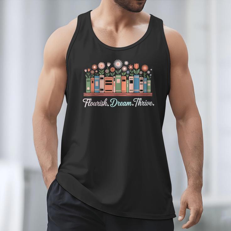 Flourish Dream Thrive Floral Books For Book Lovers Men Tank Top