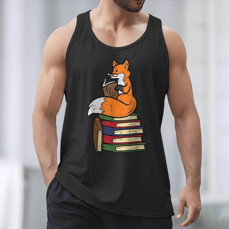 Fox Books Read Reading Librarian America Men Women Kids Men Tank Top