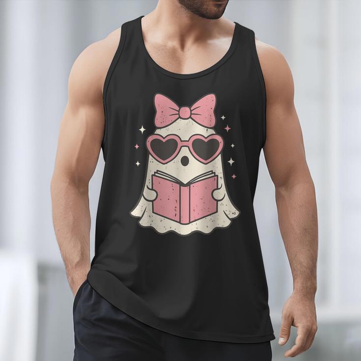 Ghost Reading Book Halloween Cat Lover Men Tank Top
