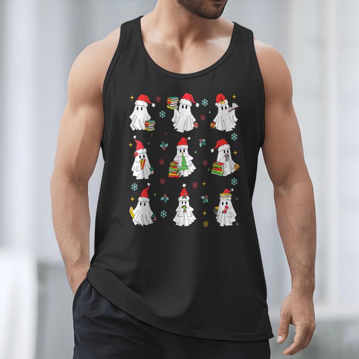 Ghosts Wearing Santa Hats Reading Books Christmas Book Lover Men Tank Top