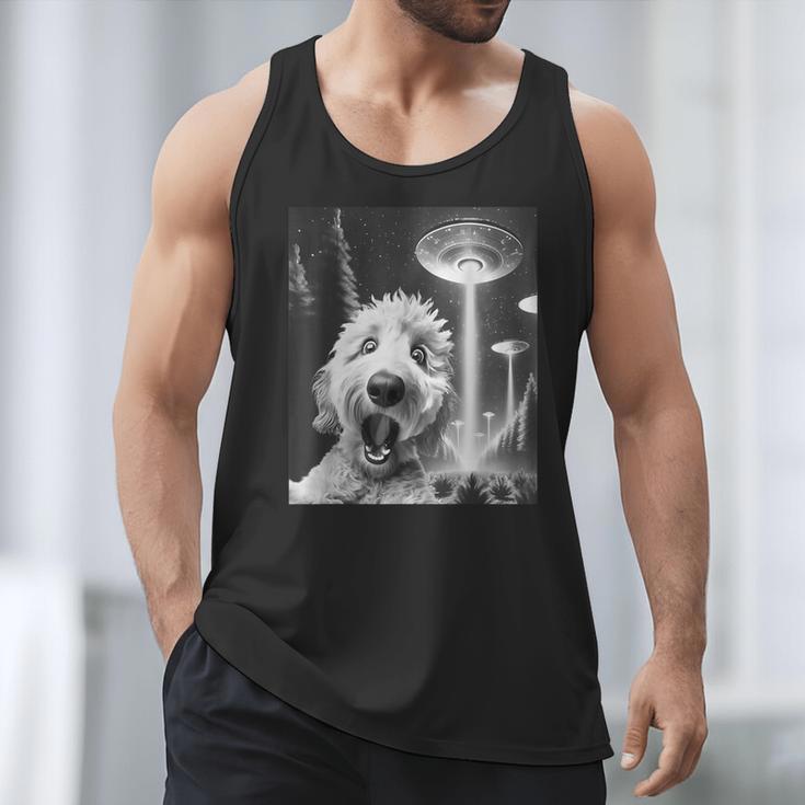 Goldendoodle Alien UFO Taking a Selfie Dog Mom Dad Men Tank Top