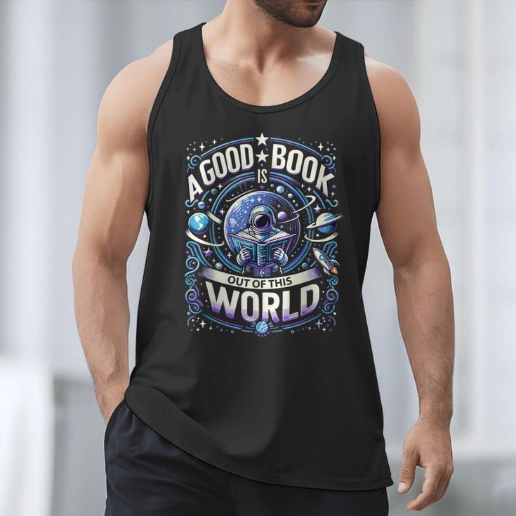 A Good Book Is Out Of This World Shirt Astronaut Reading Men Tank Top