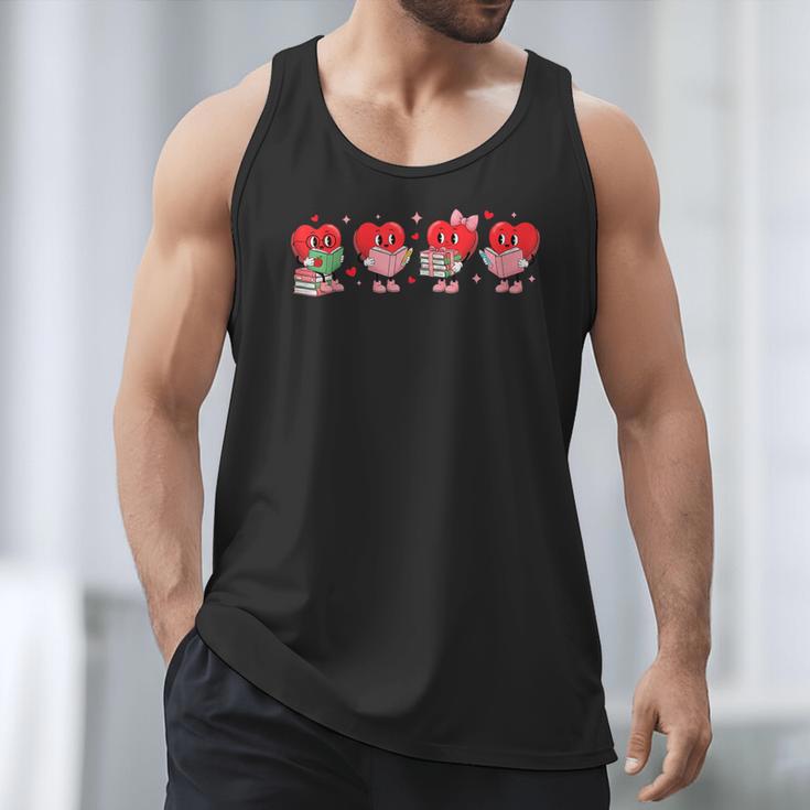 Heart Reading Books Valentine Teacher Library Book Lover Men Tank Top