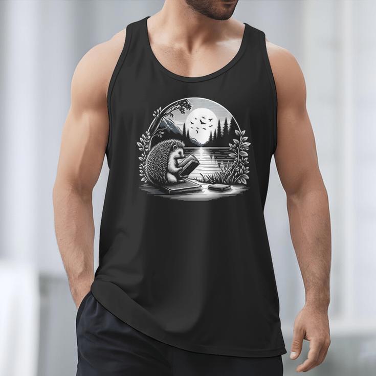Hedgehog Reading Book Full Moon Lake Scenery Men Tank Top Hedgehog Reading Book Full Moon Lake Scenery Men Tank Top