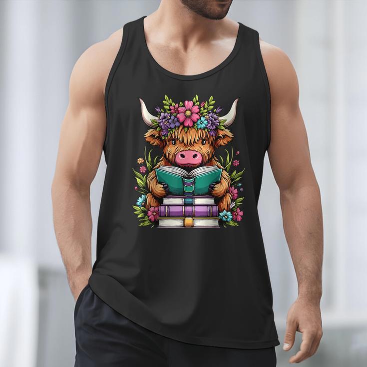 Highland Cow Book Floral Bookworm Men Tank Top Highland Cow Book Floral Bookworm Men Tank Top