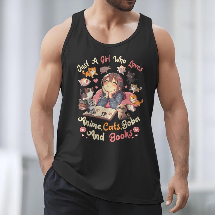Just Girl Who Loves Anime Cats Boba And Books Bubble Tea Men Tank Top Just Girl Who Loves Anime Cats Boba And Books Bubble Tea Men Tank Top