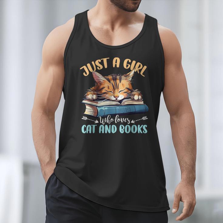 Just a Girl Who Loves Cats And Books Kitties Pet Art Lover Men Tank Top