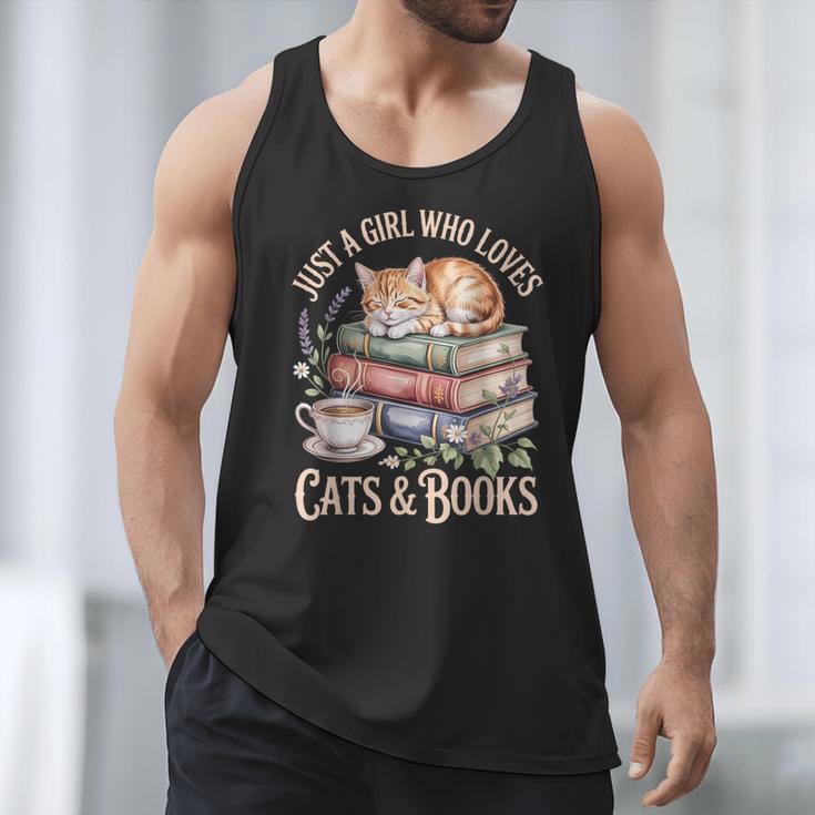 Just A Girl Who Loves Cats And Books Reading Librarian Men Tank Top