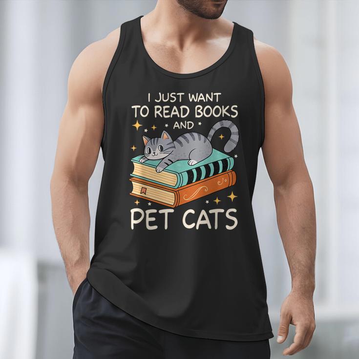 I Just Want To Read Books And Pet Cats Bookish Bookworm Men Tank Top