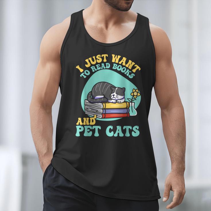 I Just Want To Read Books And Pet Cats Cat Book Lovers Men Tank Top