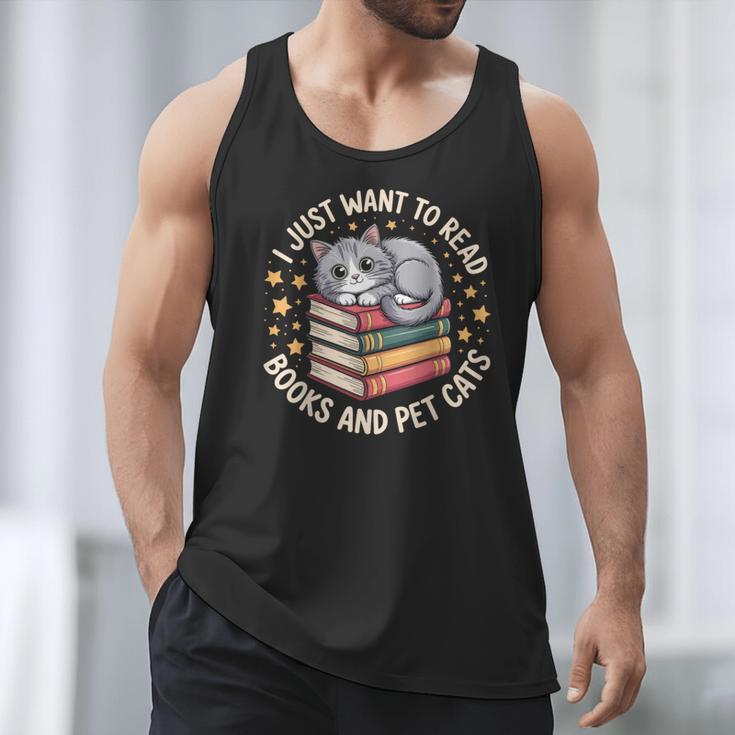 I Just Want To Read Books And Pet Cats Cat And Book Men Tank Top