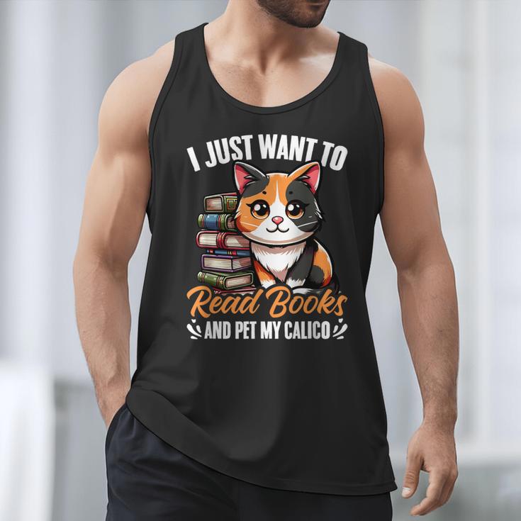 Kawaii Feline Book Reading Read Books Pet My Calico Cat Men Women Men Tank Top