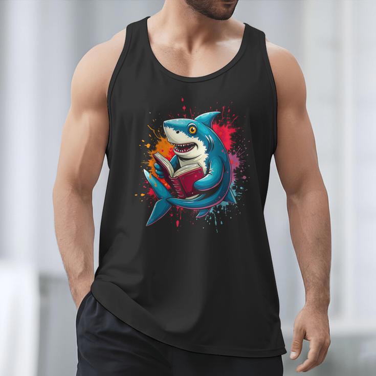 Kawaii Shark Reads Book Reading Library Book Bookworm Men Tank Top