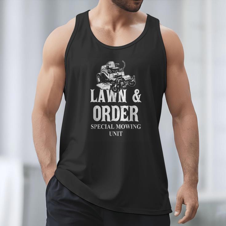 Lawn & Order Special Mowing Unit Dad Joke Lawn Mower Men Tank Top
