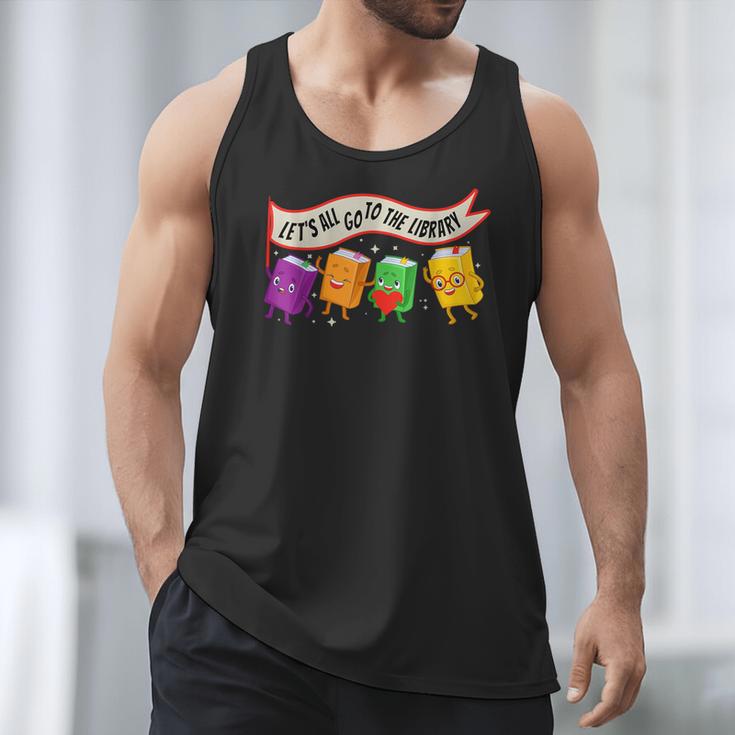 Librarian Let's All Go To The Library Cute Groovy Book Lover Men Tank Top