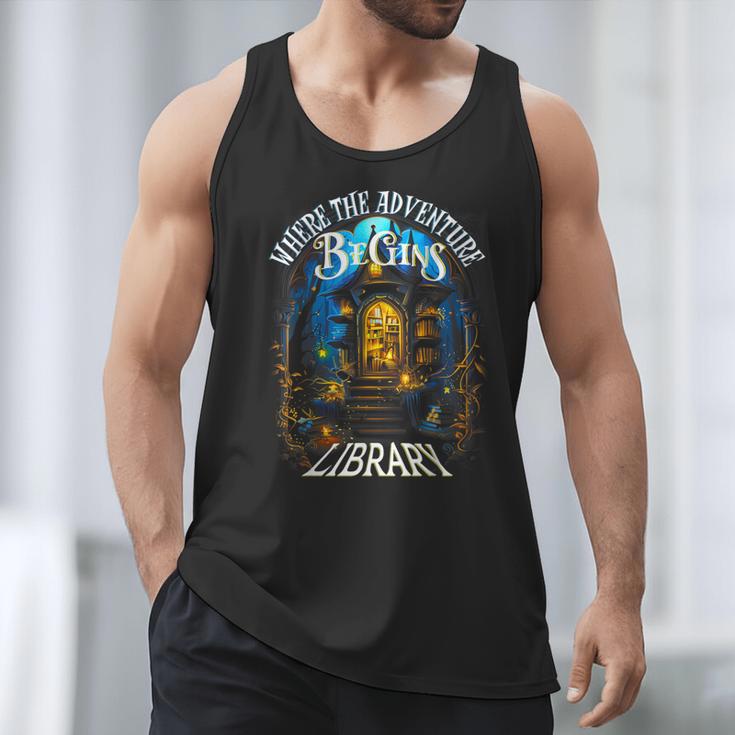 Library Where The Adventure Begins Book Reading Quote Men Tank Top
