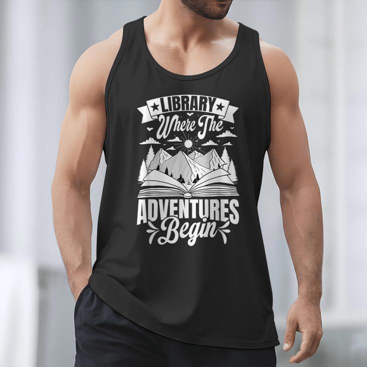 Library Where The Adventures Begin Librarian Book Readers Men Tank Top
