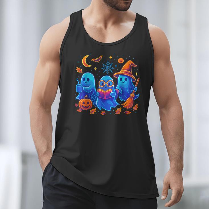 Little Ghost Coffee Tee Spooky Season Ghost Reading Book Men Tank Top Little Ghost Coffee Tee Spooky Season Ghost Reading Book Men Tank Top