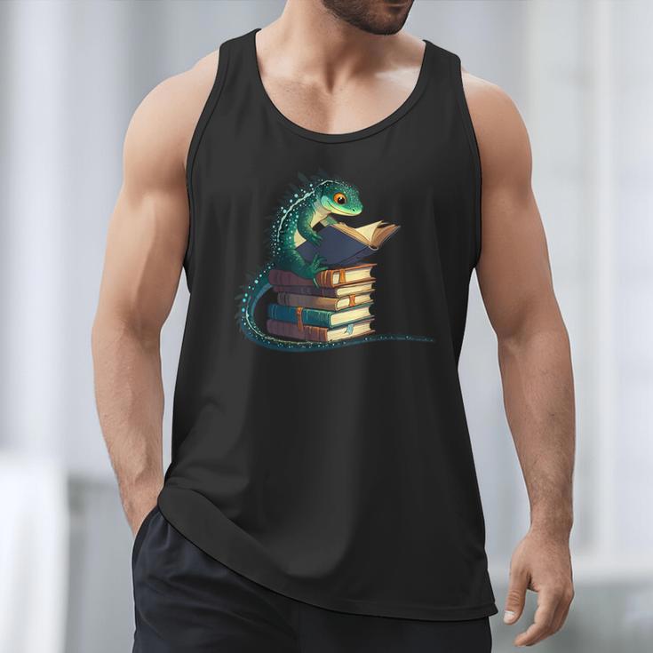 Lizard Reading Book Librarian Bookworm Reader Read Men Tank Top