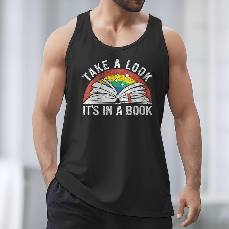 Take a Look It's In a Book Reading Vintage Retro Rainbow Men Tank Top